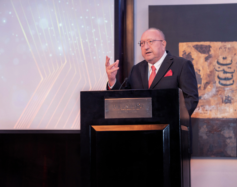 Chairman of MultiBank Group, Mr. Naser Taher, during his speech at Le Fonti Awards. (Photo: Business Wire)